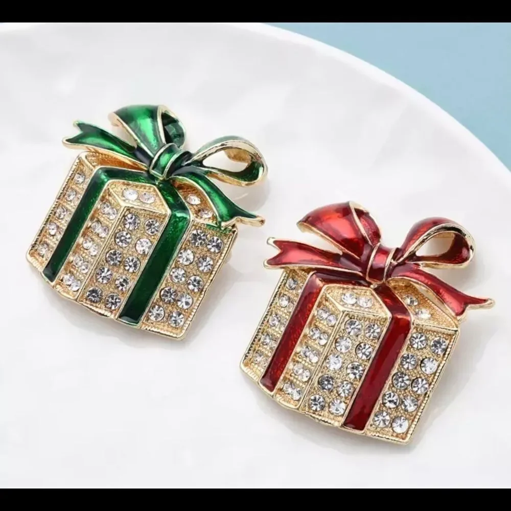 CHRISTMAS RHINESTONE GIFT BOX BROOCH‎